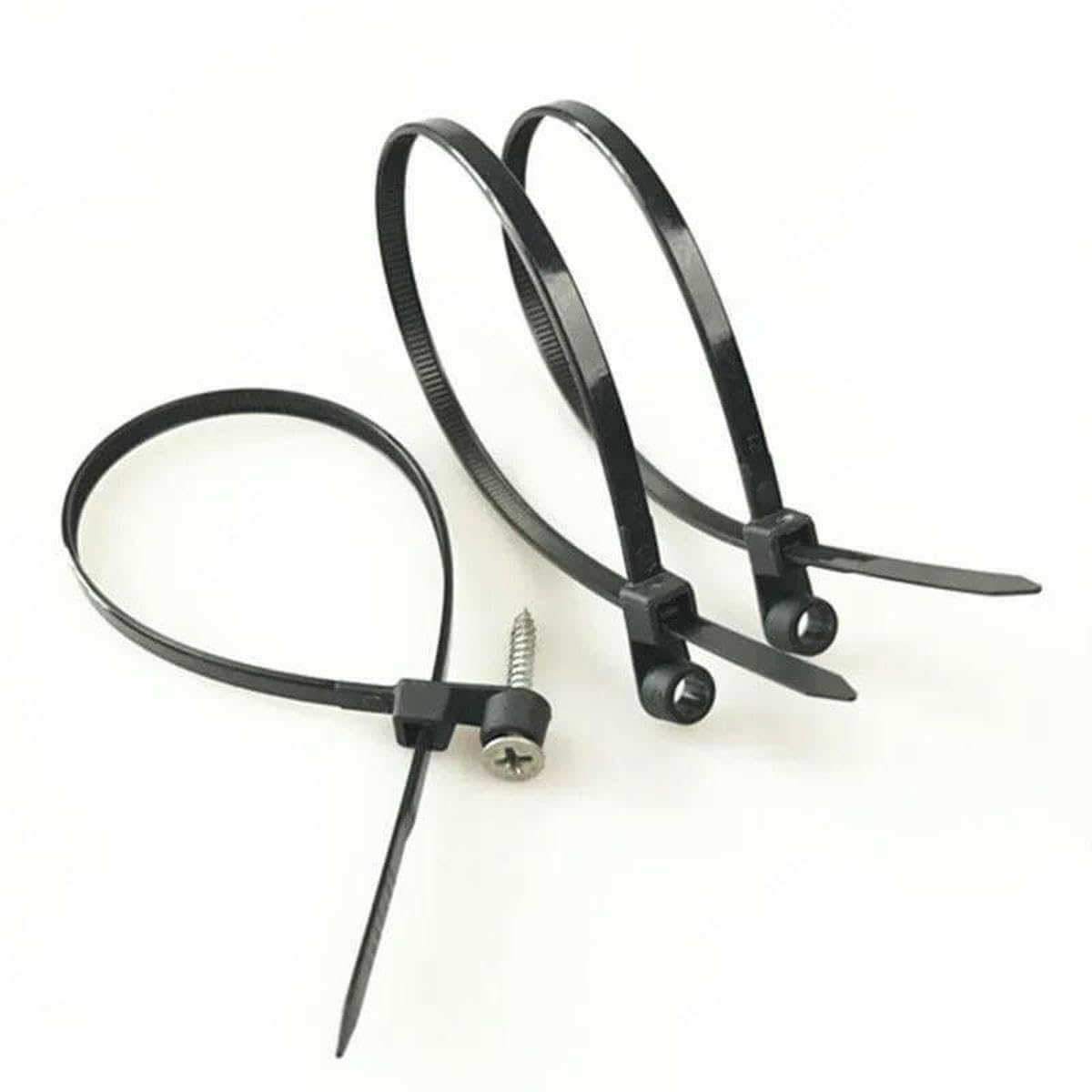 100 Screw Hole Cable Ties Reusable Fixed Nylon Cable Ties Self-Locking Cord Ties Straps Fastening Loop Office Organizer New-Black 100pcs-5x200mm