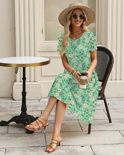 Image of COSSEN Women's 2026 Summer Midi Dress Crew Neck Short Sleeve Casual Tshirt Flowy Loose Sundress with Pockets