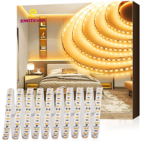 EMITEVER LED Strip Lights 2700K, UL 24V LED Tape Light Warm White, Ra 95+, IP30, 16.4ft, 2.9W/ft, 240+Lumens/ft, 600LEDS/Spool, UL Listed 5 Year Warranty (Power Supply Sold Separately)