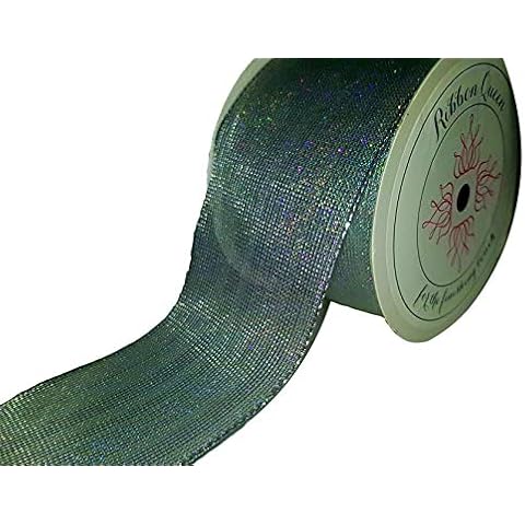 10m Roll Iridescent Organza Wire Wired Edged Ribbon 2.5" Wide Wedding Tinsel Christmas Tree Trim Bows Cakes Wrapping A UK Company (Silver) Cover