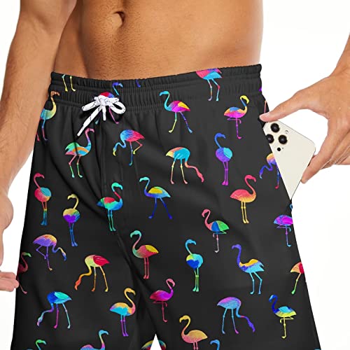 Kybate Men Flamingo Swim Trunks Neon Board Shorts Colorful Flamingo Swimming Trunks With Compression Liner Swimwear #TOP4