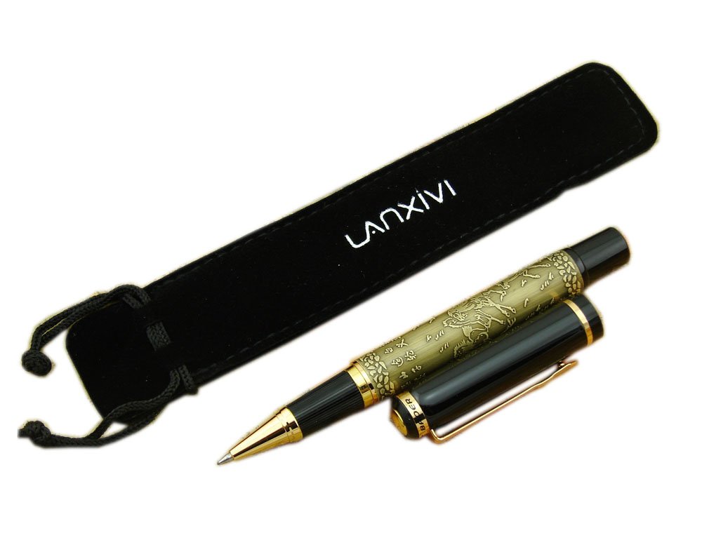 LanxiviBaoer Golden Chinese Horse Rollerball Pen Superior Pouch Gift (Bronze)