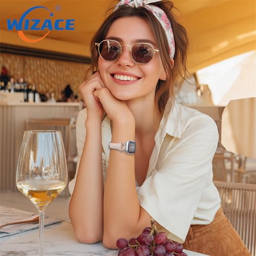 WIAZCE Leather Bands Compatible with Apple Watch Band 38/40/41/42/44/45/46/49mm Women, Slim Thin Dressy Designer Strap with C-Shape Metal Buckle for iWatch Series 11 10 9 8 7 6 5 4 SE/Ultra 3 2 1 (Starlight) by WIZACE - Used condition - Image 5
