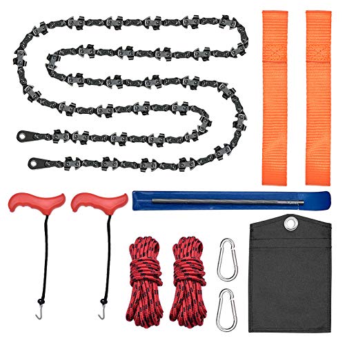 XonyiCos 48 inch upgrade rope saw tree saw high limb chain saw, Folding Pocket Chain Saw, portable chainsaw with 62 Sharp Blades on Both Sides for Camping, Hunting, Field Survival Gear