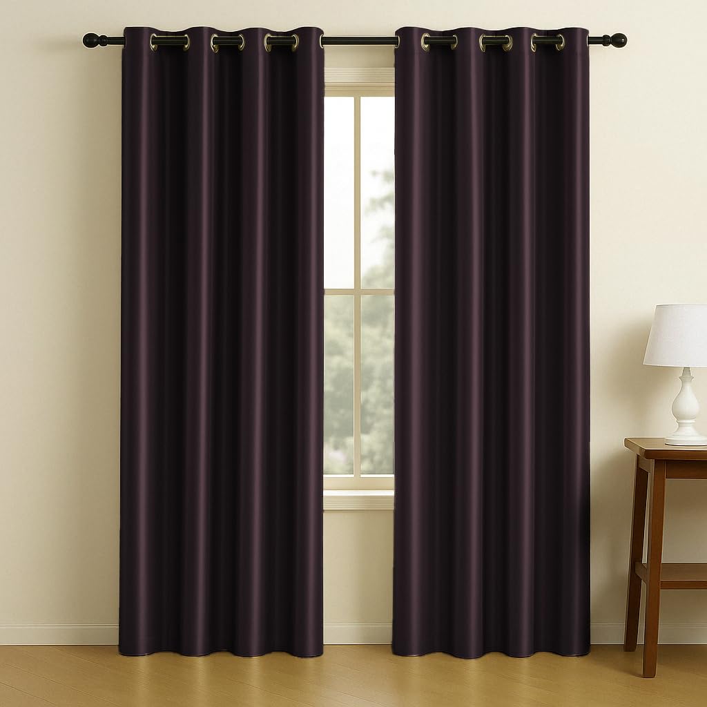 LINENWALAS 100% True Blackout Solid Curtains (5 Feet) - Set of 2 Panels | Complete Light Block | Thermal Insulated & Noise Reducing Room Darkening Curtains for Living Room & Home Décor (Wine)
