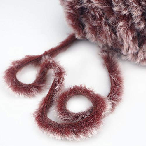 Image of NICEEC Faux Fur Yarn Super Soft, Chunky & Fluffy, Eyelash Yarn for Crochet & Knitting(Total Length 210yds /10.6oz) - Wine Red with white /300g