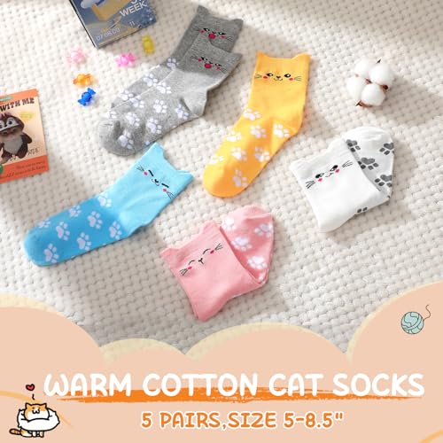 Premillow 5 Pack Women's Cat Socks, Cute Cotton Animal Socks, Fun Socks for Women, Novelty Gifts for Women Animal Lovers2