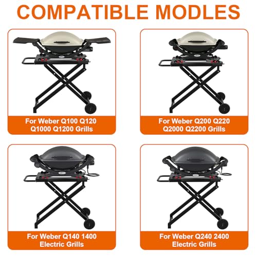 Image of Portable Grill Cart for Weber Q100 Q1000 Q120 Q1200 Q200 Q2000 Q2200 Series Grills, BBQ Folding Grill Stand for Q1400 Q2400 Electric Grills, Grill Table Replace for Weber Q Portable Cart