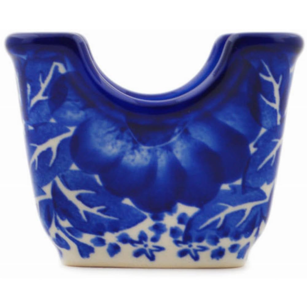 Authentic Polish Pottery Sugar Packet Holder in Cobalt Fantasy Design Handmade in Boles?awiec Poland by Ceramika Bona + Certificate of Authenticity