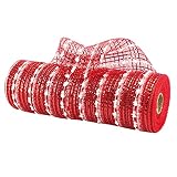 MEEDEE White and Red Deco Mesh Metallic Snowball Deco Mesh 10 Inch Candy Cane Mesh Ribbon for Christmas Tree, Garland, Staircase, Mailbox, Centerpiece, Wreaths, Decorating and Crafts (30 Feet)