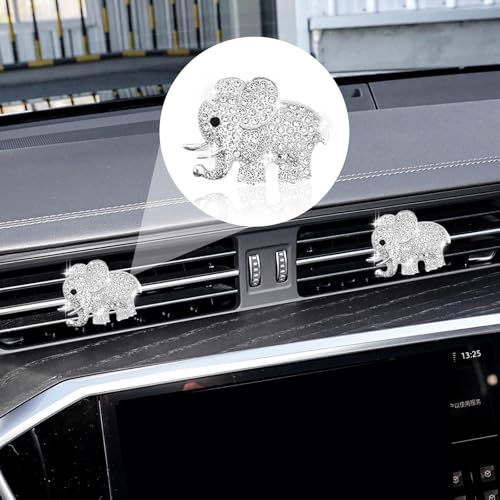 Image of 2PCS Crystal Diamond Car Air Vent Clip, Elephant Design Car Air Freshener Diffuser, Rhinestones Bling Car Accessories for Women Girls, Car Interior Decorations