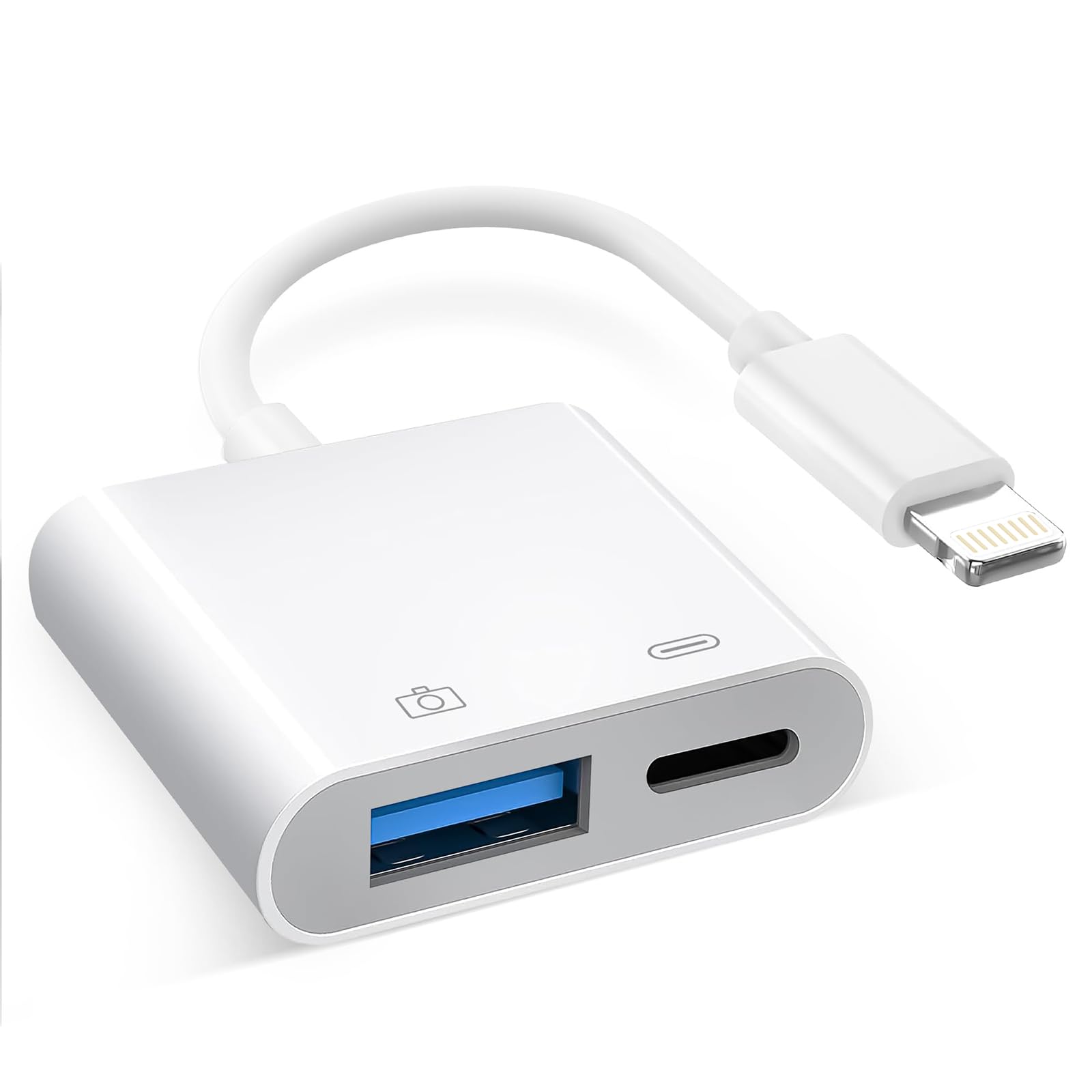 [Apple MFi Certified] Lightning to USB Camera Adapter with Charging Port, Portable USB3.0 Female OTG Cable Adapter for Select iPhone, iPad Models, Support Card Reader, USB Flash Drive, Keyboard, Mice