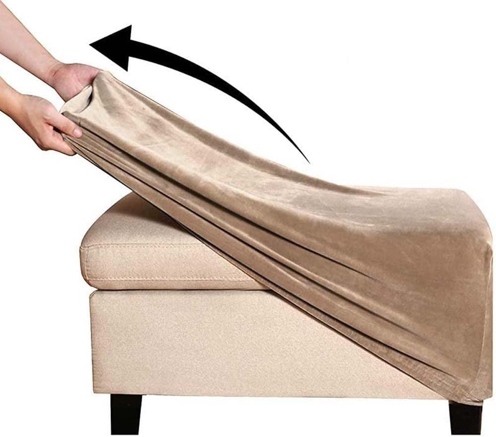 AQIGR Velvet Ottoman Slipcover Stretch Rectangle Footstool Cover Folding Storage Ottoman Covers for Living Room with Elastic Bottom (Color : Khaki, Size : X-LARGE)