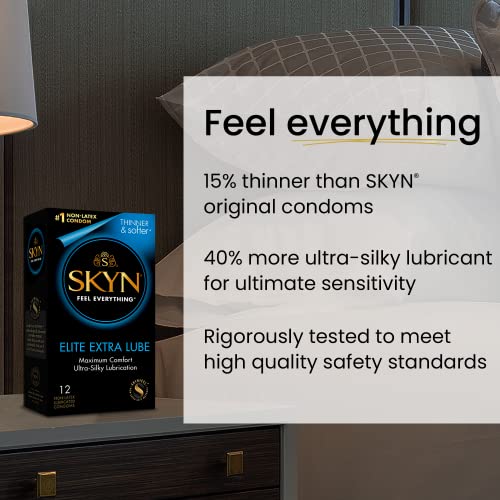 Image of SKYN Elite Condoms, Latex-Free, Lubricated | Ultra-Thin | Extra Lube | 12 Count | Pack of 2