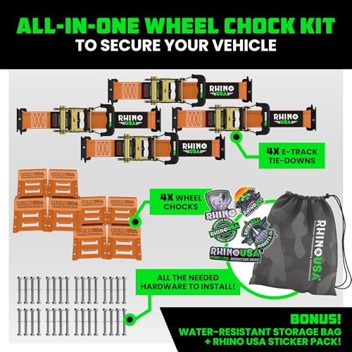 Image of Rhino USA Wheel Chock Tie Down Kit (4,500lb) - 4 Straps & 8 Chocks