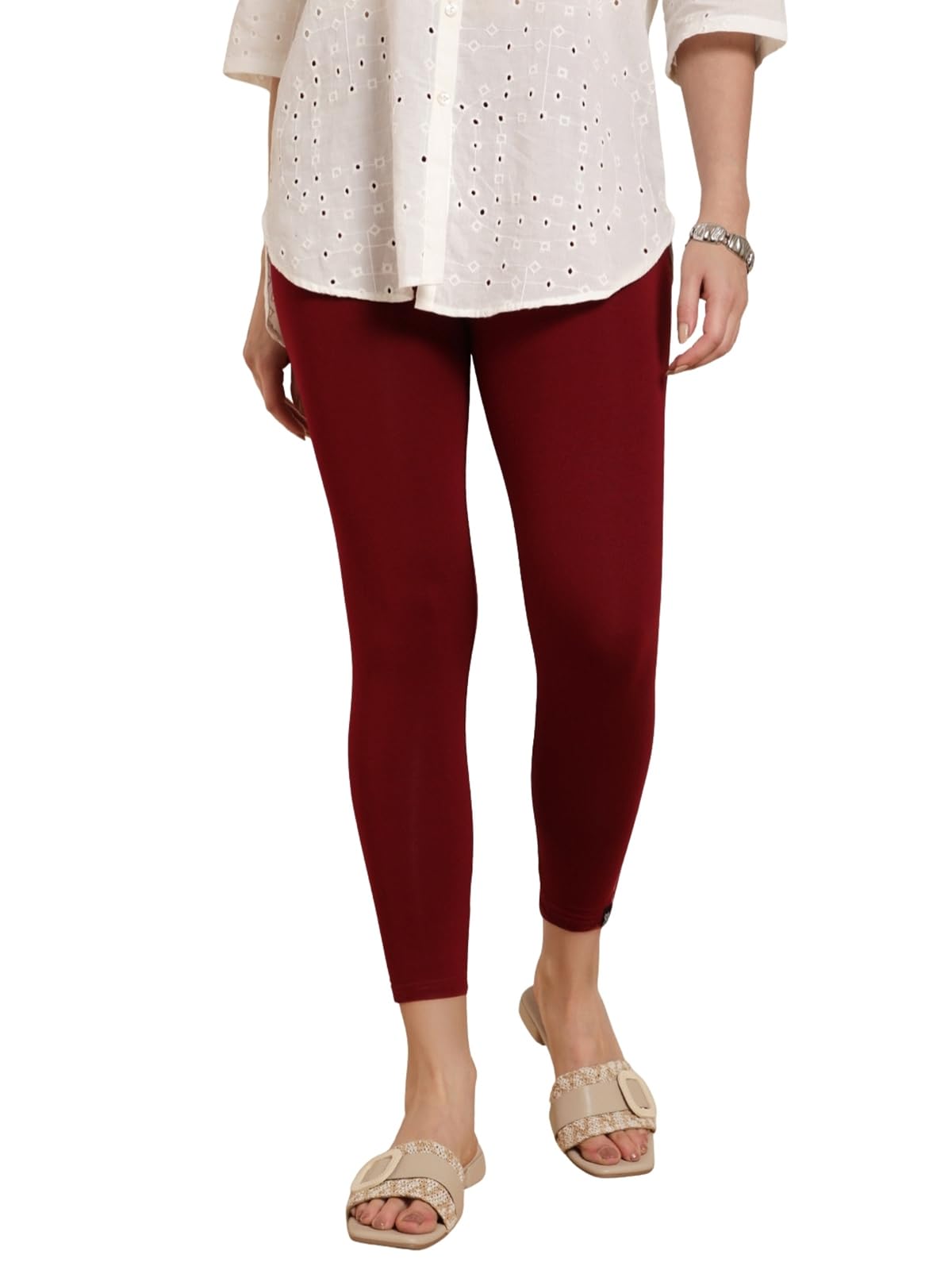 TWIN BIRDS Viscose Elastane Stretch Leggings for Women | Mid Rise Skinny Fit, High Ankle & 7/8 Cropped Length Active Legging