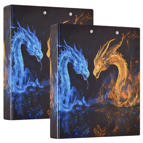 Image of Funny Dragon Orange Dragon 3 Ring Binder with 2 Interior Pockets 1.5 inch Binders 3 Ring Heavy Duty Fit 8.5 inch x 11 inch Letter Size for Office School, 2 Pack