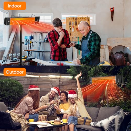 Image of ROVSUN 1500W Outdoor Electric Heater, Patio Freestanding /Wall-mounted Heater with Remote Control, 12H Timer, Adjustable Heights, 3 Modes, 3s Instant Heating for Indoor Outdoor Backyard Garage