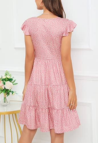 Image of Lamilus Summer Dresses for Women 2026 Ruffle Sleeve V Neck Non-See Through Tiered Babydoll Mini Dress Graduation Beach