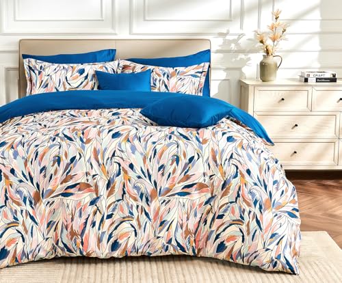Image of SLEEPBELLA King Size Duvet Cover Set with Button Closure - Multicolor Leaves Botanical Luxury Bedding for a Comfortable Sleeping