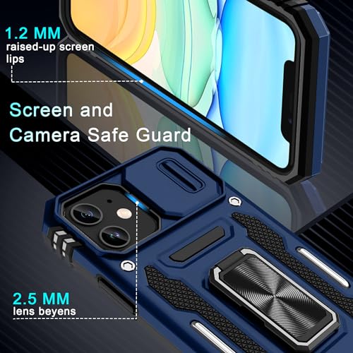 DEERLAMN Case for iPhone 11 with Slide Camera Cover+Screen Protector(2 Packs),Rotated Ring Kickstand Military Grade Shockproof Protective Cover-Navy Blue by DEERLAMN - Image 5
