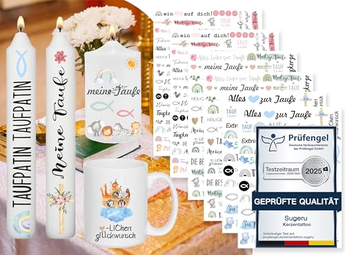 Sugeru 6 PCS Kerzentattoos für Taufe und Kommunion, 200+ Muster,...