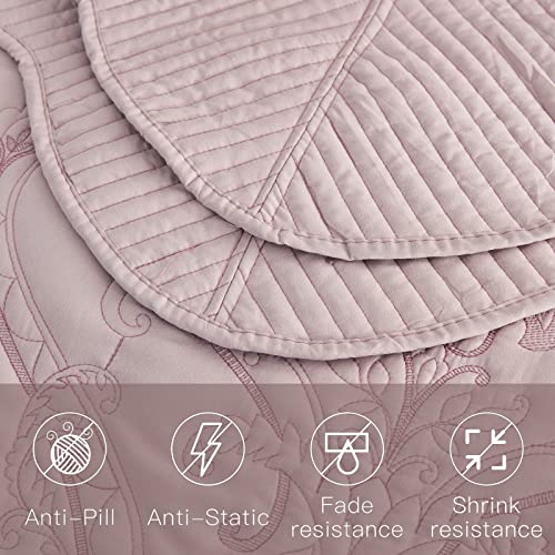 Image of CHIXIN Bedspread Coverlet Quilt Set Full Size - Lightweight Bedding Cover - Beautiful Stitching - 5 Piece Reversible Bedspread - Gorgeous Damask Paisley Pattern (Full, Pale Rose)