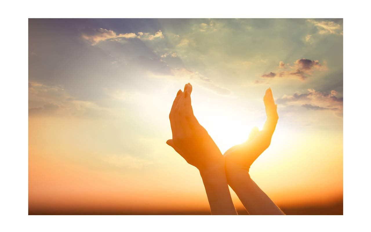 Yellow Alley� Nature Sticker Poster|Sun Touch by Human|Sun in Hands Sticker Poster|Wall Decor|Poster for Cupboards/Living Area/Hostel|Self Adhesive Paper Poster (19x13 Inch)