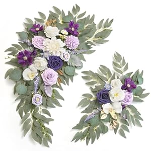 Faux Flower Swag Set of 2 for Wedding Welcome Signs Floral Swag Wedding Reception Ceremony Signs Decor (Lavender & Cream)