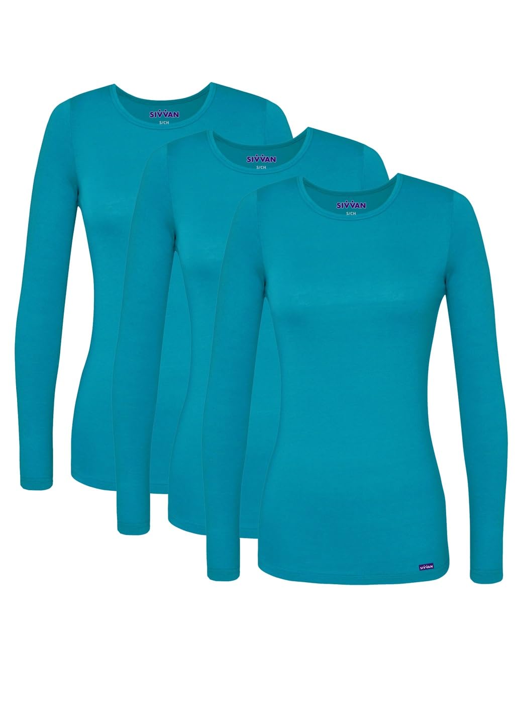 Sivvan Scrubs for Women - Long Sleeve Comfort Underscrub Tee 3-Pack