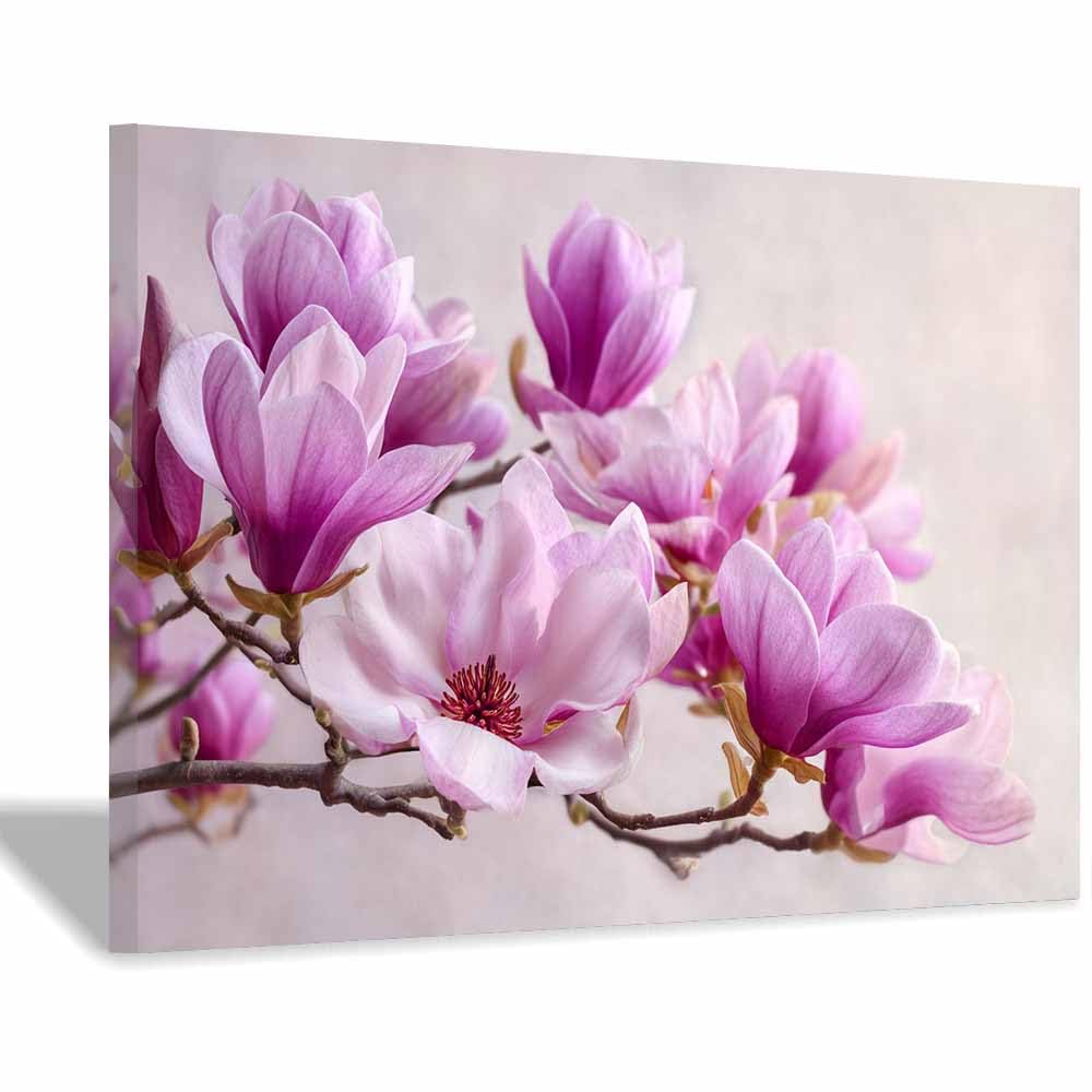 CUDAOO Botanische Leinwand Bilder Minimalistische Blumen Wandbilder Purple magnolia für Wohnzimmer, Schlafzimmer(pink)-20x30cm Framed