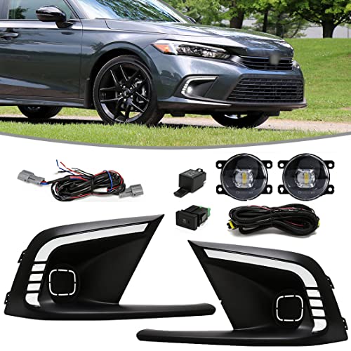 VGETTING Daytime Running Lights For Honda Civic 2021 2022 Fog Light Replacement Tri-Colors DRL With LED Lamp Bulb for Civic Front Fog Light with Bezel