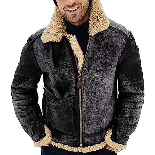 Chaqueta de cuero sintético con forro de piel para hombre miniatura 1
