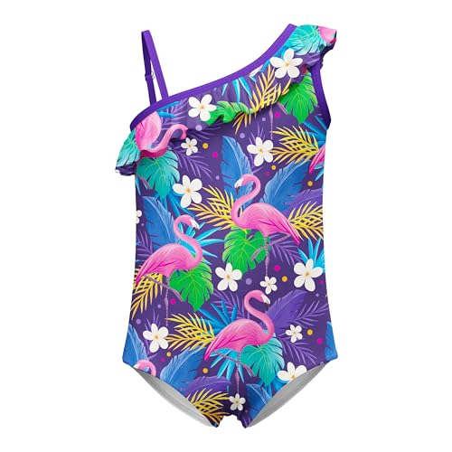 LQSZ Girls One Piece Swimsuit One Shoulder Ruffle Bathing Suit Summer Swimwear