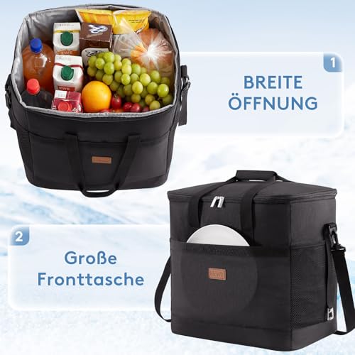 Lifewit 40L 60 Dosen Kühltasche Groß faltbar Kühlkorb Kühlbox Isoliertasche Thermotasche Picknicktasche für Lebensmitteltransport, Schwarz 5