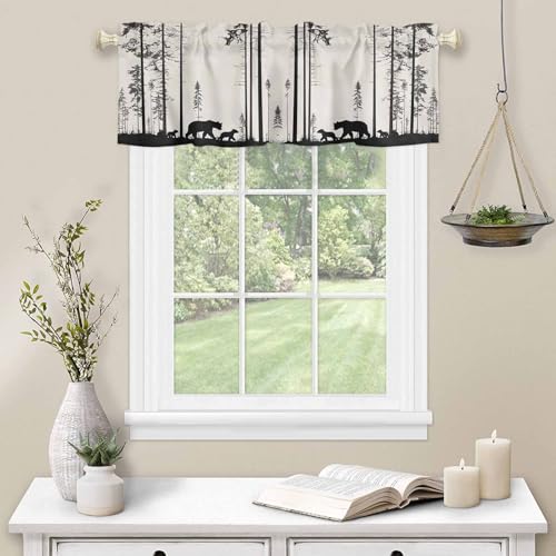 Cortina De Cenefa Con Diseño De Oso Para Ventana, Bosque, Árboles, Silueta, Bolsillo Para Barra, Cenefa De Cocina, Tratamiento De Ventana Para Dormitorio, Sala De Estar, 54 X 18 Pulgadas