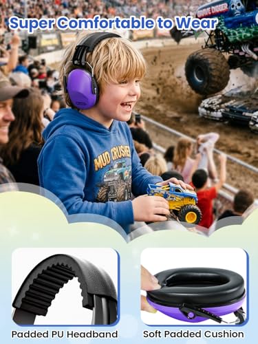 Image of Dr.meter Ear Muffs for Noise Reduction: EM100 SNR27.4 Kids Ear Protection with Adjustable Headband - Kids Noise Cancelling Headphones for Monster Truck, Concerts, Fireworks and Air Shows - Purple