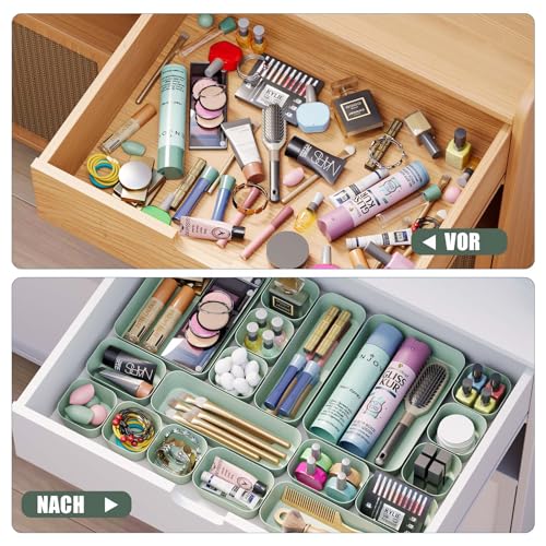 Homhut Schubladen Organizer, 10 Stück 3 Größen Orgenizerboxen Schminktisch Organizer, Schubladen Ordnungssystem Rutschfest für Makeup, Schreibtisch, Bad, Badezimmer, und Küche (10-Grün)