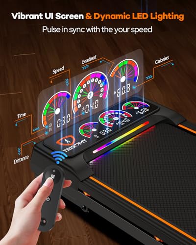 Image of Walking Pad Treadmill with 15% 12-Level Auto Incline, 450 lbs Capacity UI Screen, Trisomy 3.5HP Quiet Under Desk Treadmill with Speaker & Remote, Compact Treadmills for Home Hiking