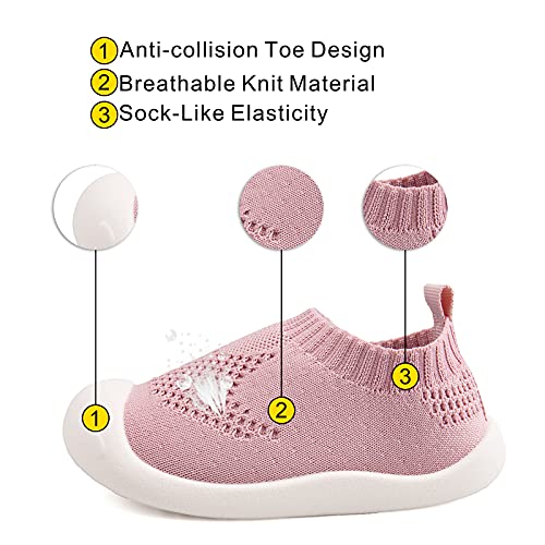 Charrost ZZPR-89884 Baby First-Walking Shoes 1-4 Years Kid Shoes Trainers Toddler Infant Boys Girls Soft Sole Non Slip Cotton Mesh Breathable Lightweight Slip-On Sneakers Outdoor(Pink,4 Toddler) T15 thumb #1