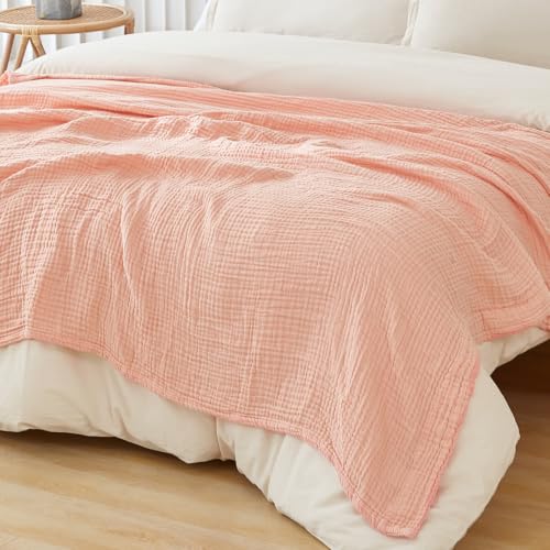 Image of EMME Muslin Blankets for Adults Throw Blanket for Couch Breathable Gauze Soft Lightweight Airy Light Pink Throw XL 50 inch x 71 inch