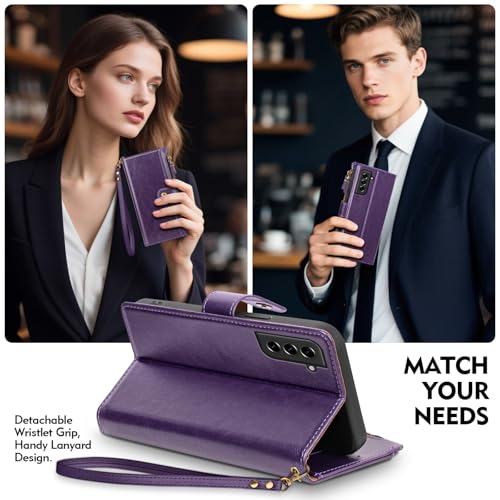 Scutumate Compatible with Samsung Galaxy S22 Wallet Case with Card Holder RFID Blocking Zipper Poket PU Leather Flip Cover Wrist Strap Credit Card Slots Men Women,Phone Case for S22 6.1",Dark Purple by Scutumate - Image 5