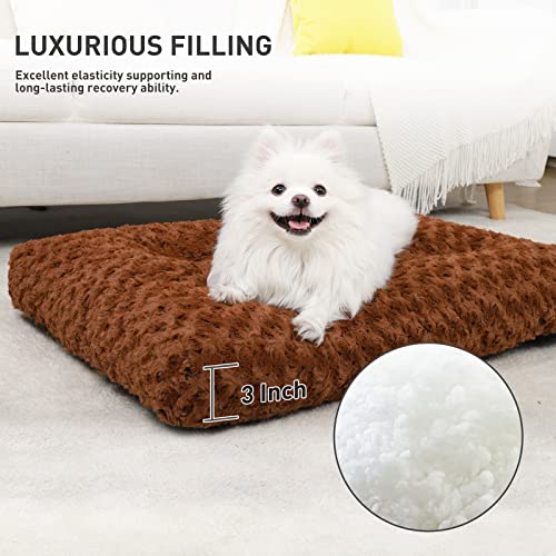 Image of KSIIA Washable Dog Bed Medium Size Dog Crate Bed Pet Mat 29 inchx21 inch Brown | Deluxe Plush Comfy Kennel Pad, Anti-Slip Bottom,Deep Sleeping Mat for Medium Dogs,Machine Washable for Easy Cleaning