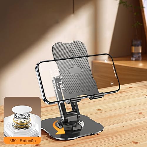 Iruihoo Suporte de para Mesa Celular Premium em Metal com Rotação 360°, Ajustável, Dobrável e Retrát