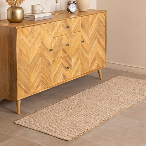 HOMEMONDE Hand Woven Cotton Jute Runner Rug - 2' x 6' ft Natural Fiber Braided Rustic Vintage Boho Décor Farmhouse Area Runner Rug for Hallway, Bedroom, Kitchen, Office