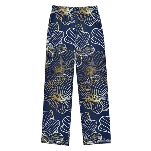 J JOYSAY Floral Outline Blossom Navy Pajamas Pants Soft Long Pajama Bottoms Lounge Sleep Pants Size S-XL