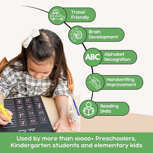 Image of Berrybee 8-in-1 Montessori Pre-Writing Board | Reusable Alphabet & Pattern Tracing Board | Handwriting Practice Tool for Kids Ages 2-6 | Durable Educational Learning Toy (English)