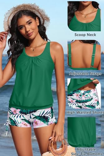 Image of Yonique Blouson Tankini Swimsuits for Women 2 Piece Bathing Suits Tops with Boyshorts Modest Loose Fit Swimwear