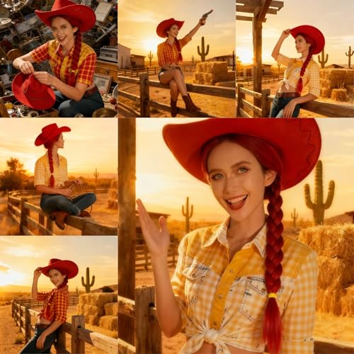 Image of Cying Lin 28 inch Long Braid Wigs Costume Red Wigs for Women Cosplay Party Halloween Wig Include Wig Cap
