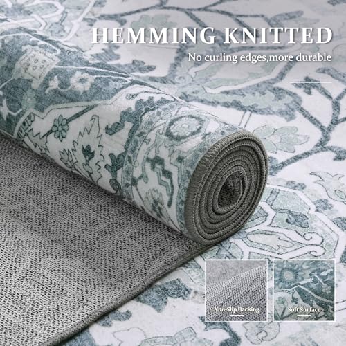 Deerly Vintage Area Rug 5x7 Boho Washable Large Living Room Bedroom Rugs Non Slip Low Pile 5x7 Rug for Kitchen Entryway Bedroom Dining Room Office, Canal Blue/Multi